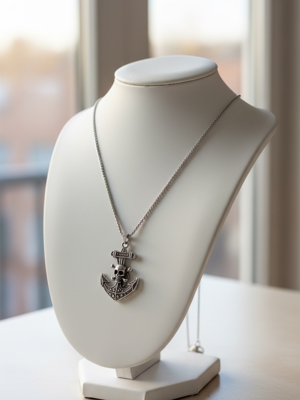 Silver Anchor Skull Pendant Necklace 🆕